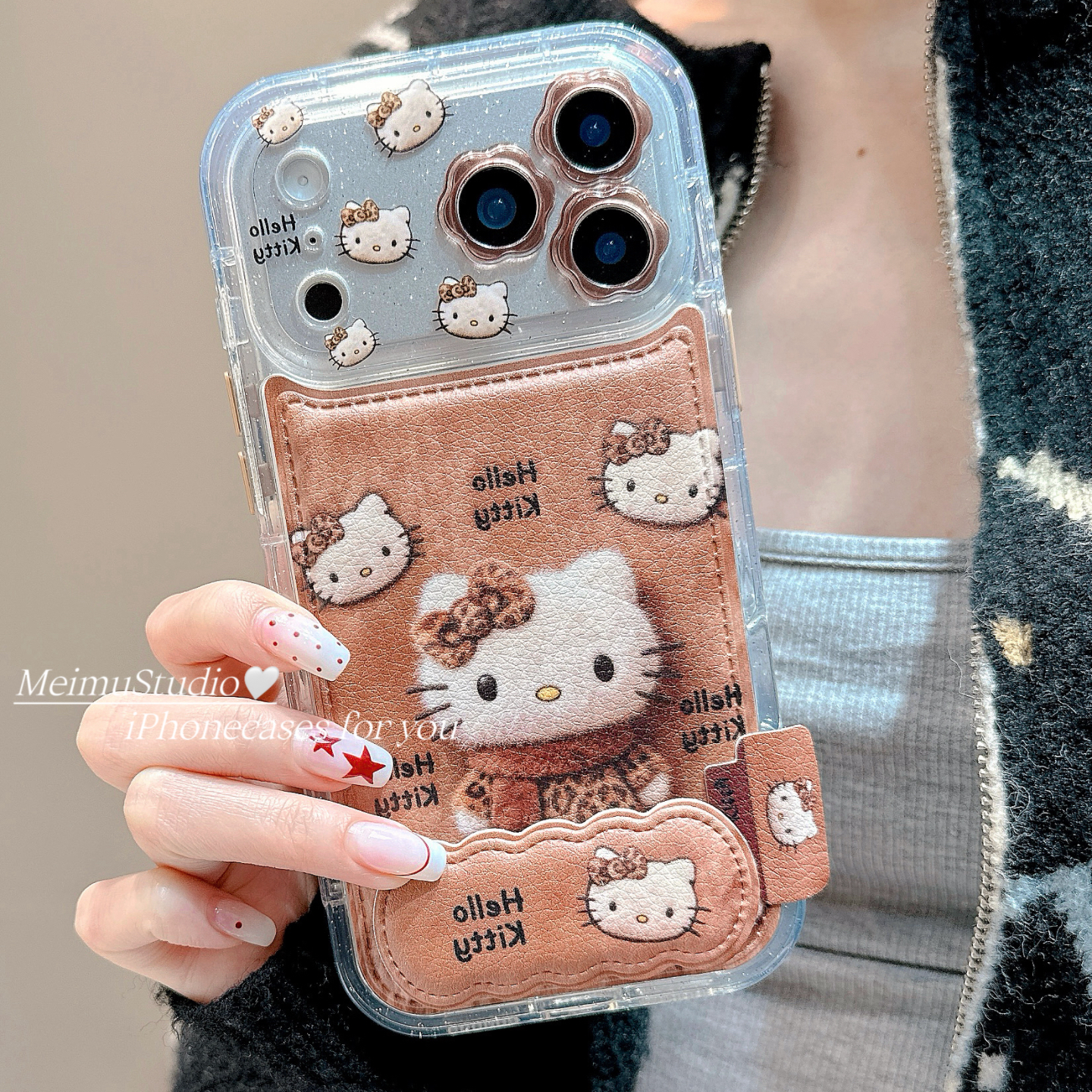 秋冬复古棕色KT猫适用苹果手机壳