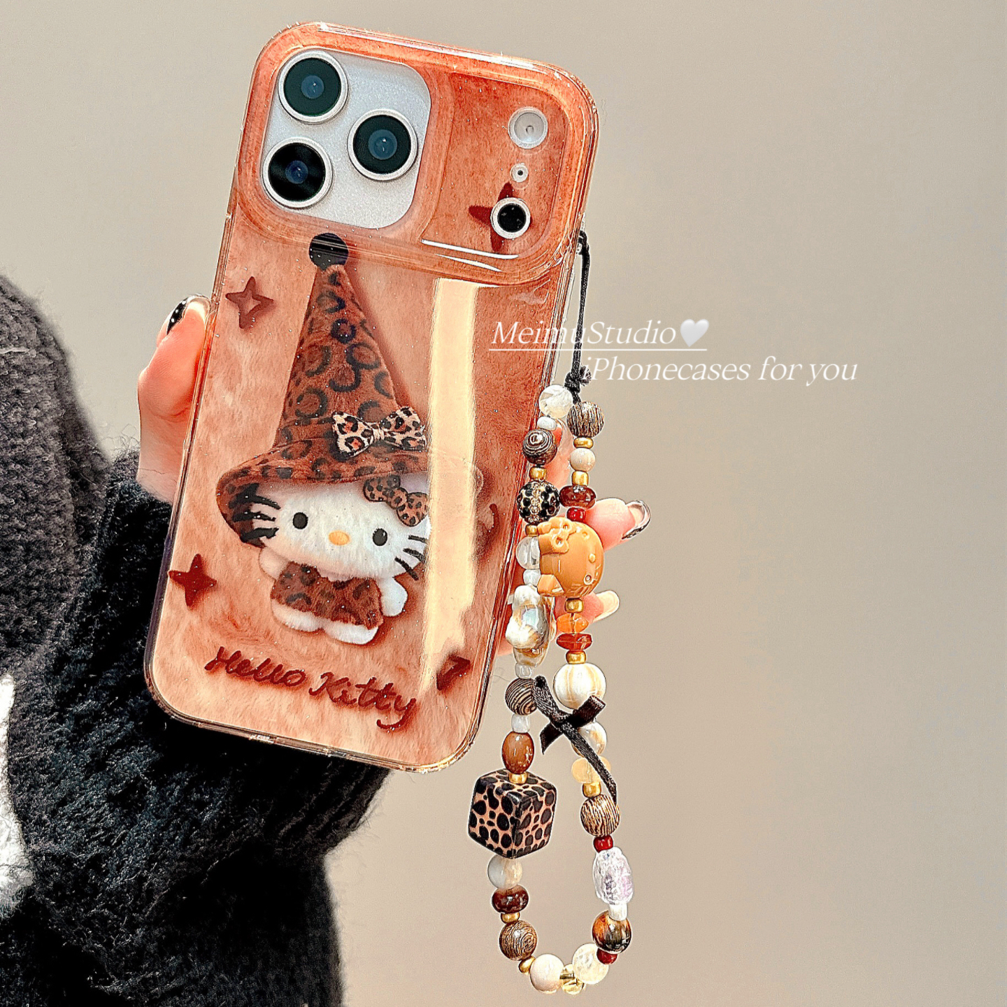 秋冬棕色豹纹KT猫适用苹果手机壳