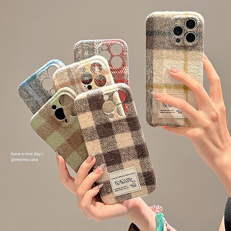秋冬复古撞色毛呢格纹适用苹果17promax手机壳iPhone15新款14小众13pro高级感12个性16女15pm美拉德14pro全包,3C数码配件,手机保护套/壳,淘宝优惠券,粉丝福利购,淘宝优惠卷