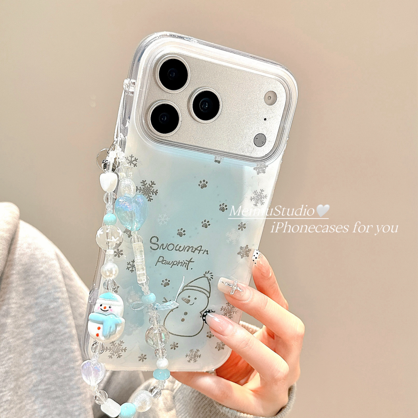 冬日晕染闪粉雪人适用苹果手机壳