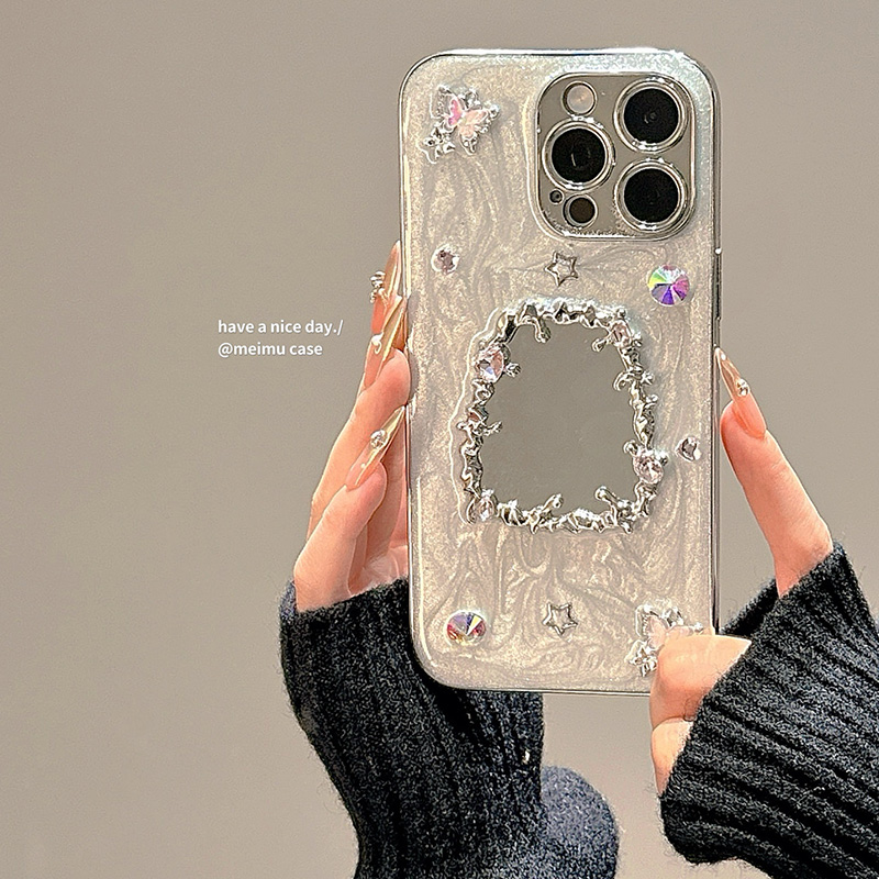 轻奢ins高级感滴胶闪钻镜面适用iPhone16promax手机壳苹果15新款13超火14pro韩风16网红12小众女15promax全包