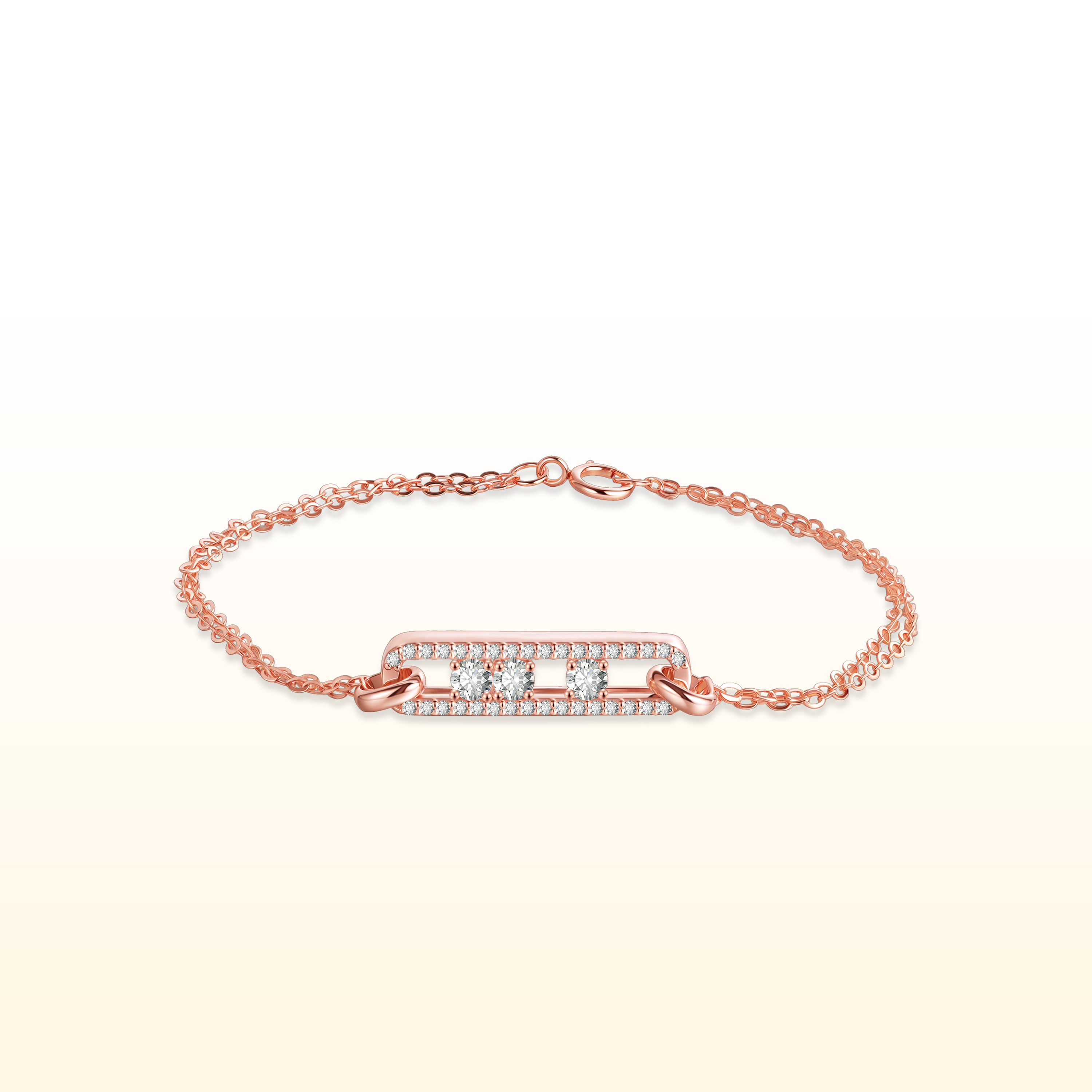 蒂芙星钻18K红玫瑰金培育钻石滑动三钻手链婚庆送礼可定铂金PT950