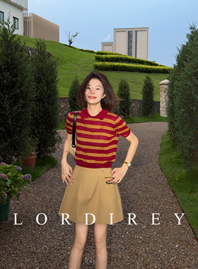 蛋哥LORDIREY【赤条】夏季红色条纹T恤女百搭减龄设计感短袖上衣