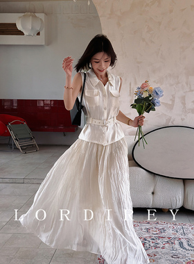 蛋哥LORDIREY【夏知】法式高腰垂感半身裙女夏设计感仙女百褶长裙