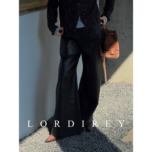 LORDIREY/【夜阔】轻熟风压褶PU皮女垂感宽松秋冬显瘦皮裤裤子002