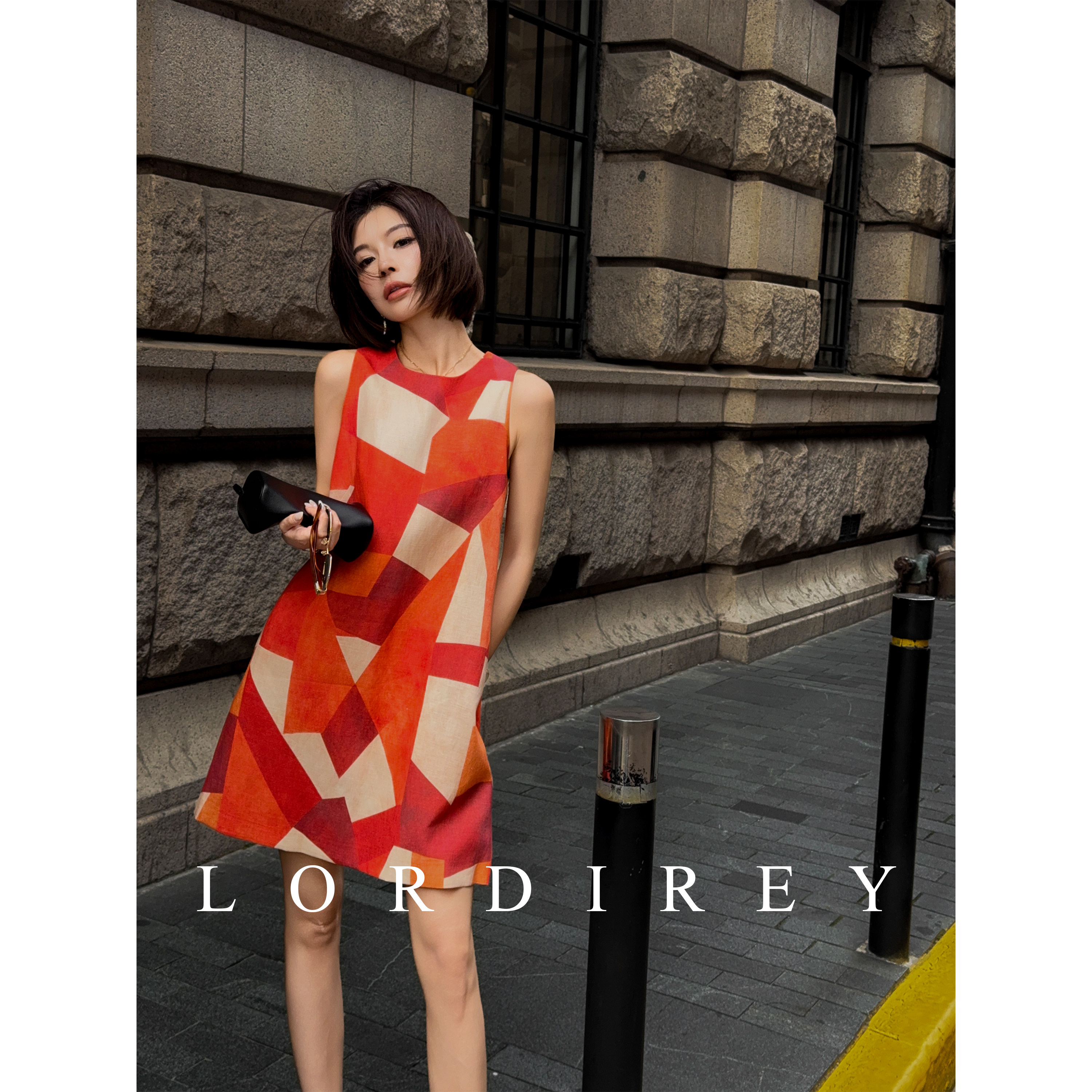 LORDIREY/【炽焰】韩系撞色潮流无袖连衣裙裙子漂亮出片衣服图片