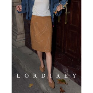 LORDIREY/【绣影】复古刺绣高腰显瘦气质中长款百搭A字半身裙