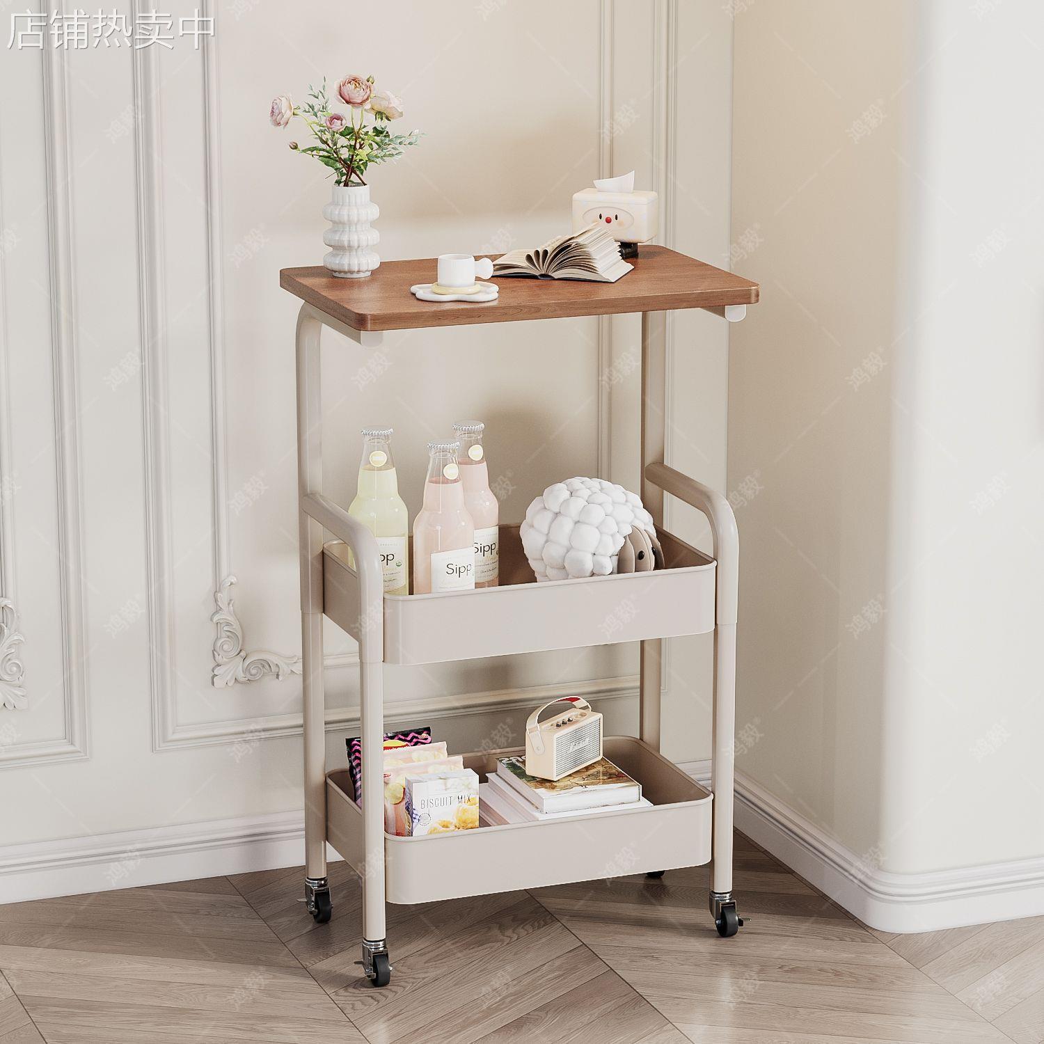新款落地式置物架简易家用多层零食小推车客厅卧室可移动收纳