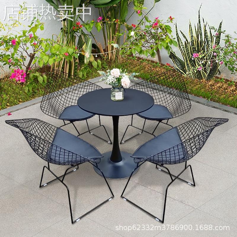 户外休闲桌椅花园庭院阳台防风防晒接待会客创意铁艺圆桌椅子组合
