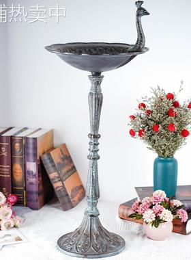 美式乡村孔雀开屏烛台喂鸟器喂食器花园别墅庭院摆件花架装饰品