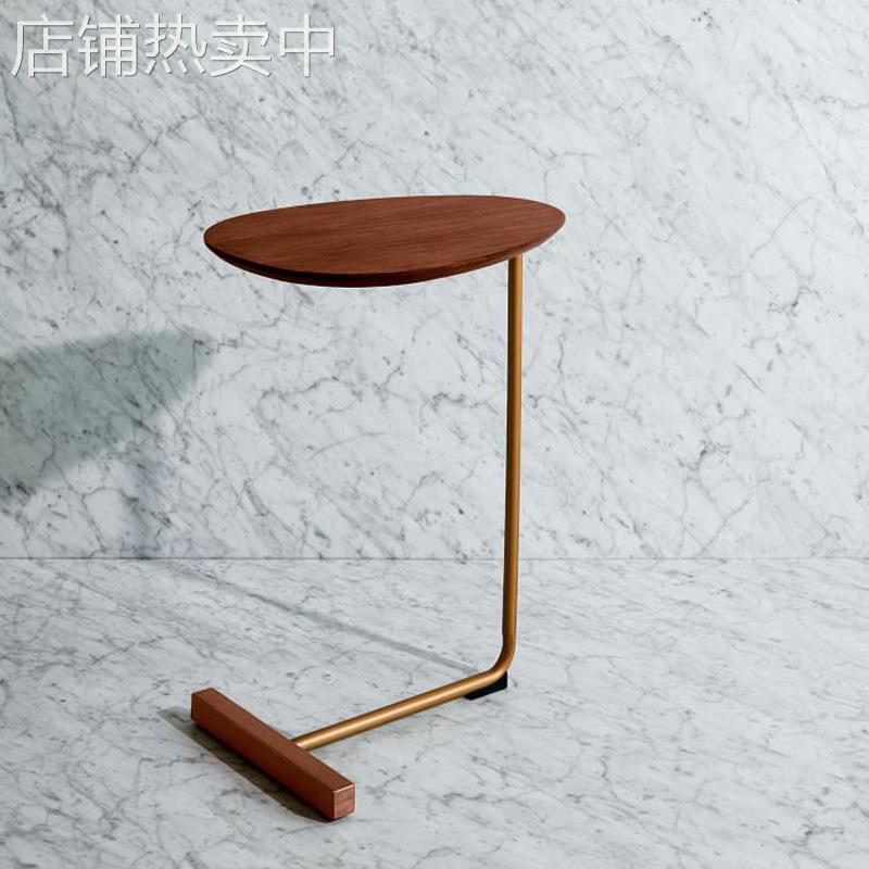 创意简约椭圆形小茶几移动实木铁艺沙发角几边几懒人办公床头桌