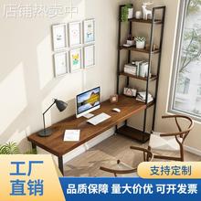 热泉美式实木书桌书架一体组合家用写字桌卧室长条桌带书柜电脑桌