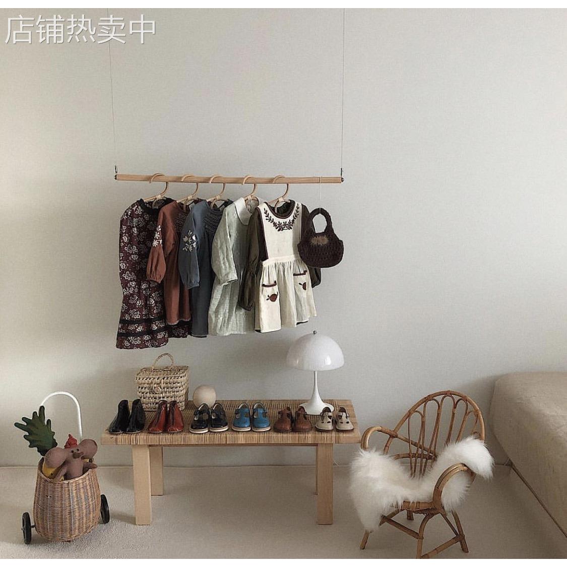 ins北欧风极简原木上墙吊挂可用民宿儿童房童装店服装店收纳拍摄