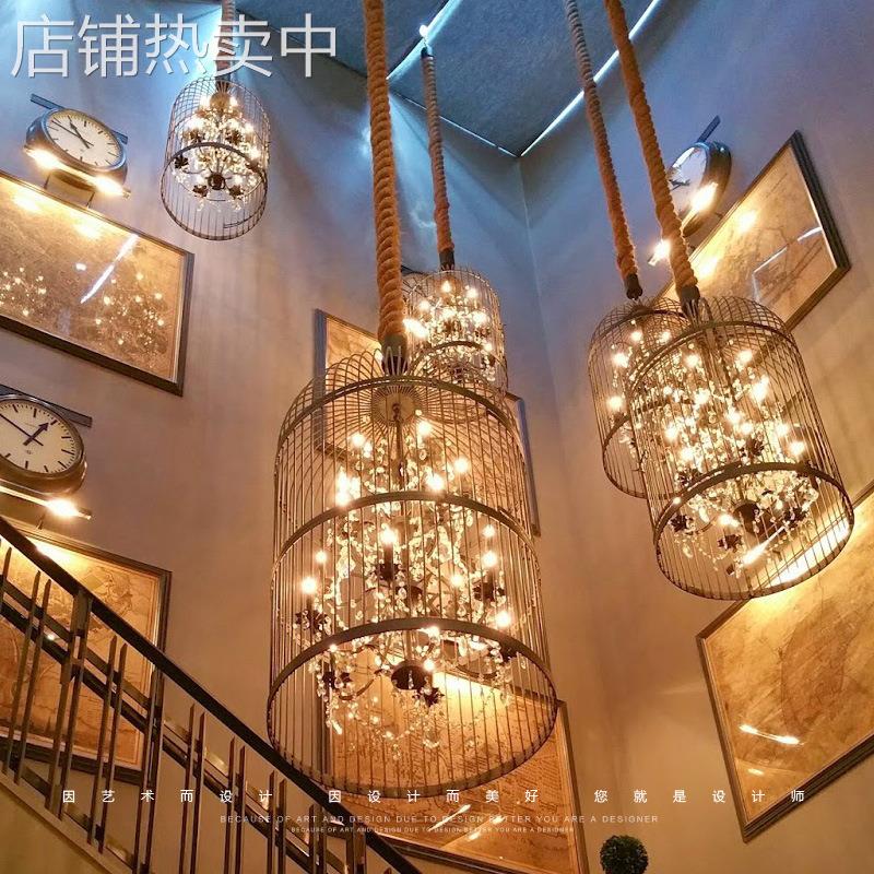 复古工业风吊灯美式餐厅酒吧台个性创意服装店铺水晶鸟笼铁艺灯具