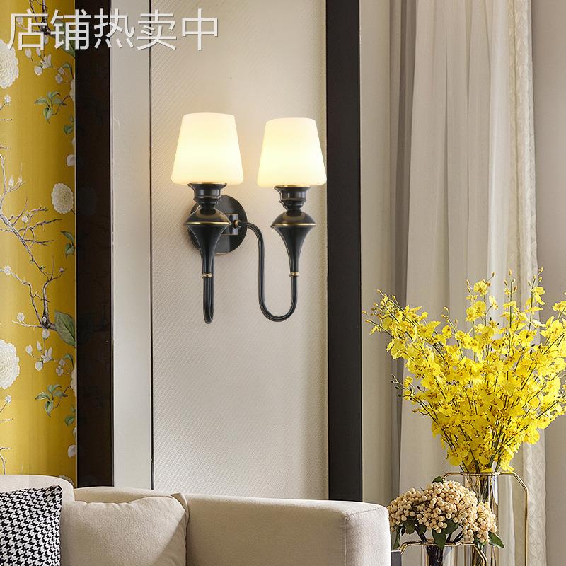 壁灯简约美式轻奢全铜法式复 古简欧客厅背景墙卧室床头壁灯
