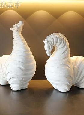 简约中式风树脂骏马摆件样板房售楼处书柜书架桌面马装饰品工艺品