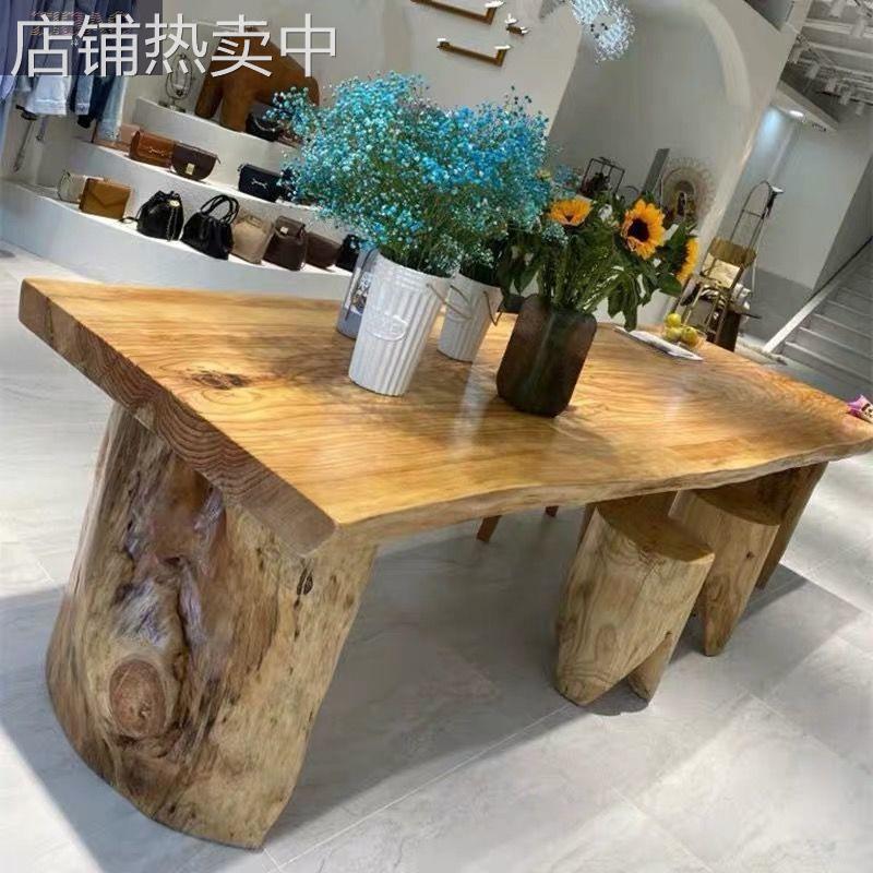 原木服装店展示桌中岛流水台长条实木大板台茶桌tea table长方形