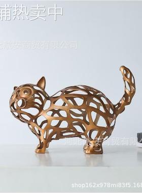 现代简约创意镂空金属动物摆件样板房售楼处桌面软装饰品工艺品