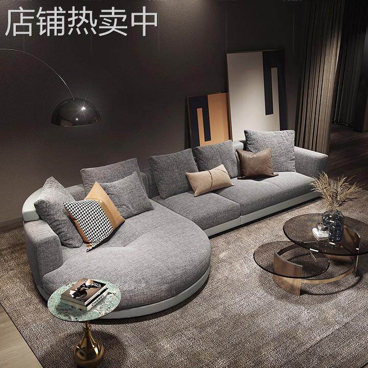 意式现代简约半弧形组合转角贵妃别墅区大平层售楼部皮布组合沙发