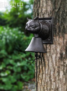 欧式铸铁猫头吊钟挂件门铃家居复古庭院壁挂墙手摇铃简约装饰工艺