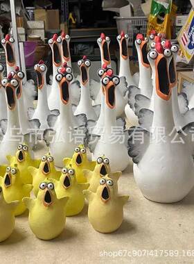 跨境新款仿真尖叫鸡庭院装饰微景观摆件动物尖叫鸡树脂工艺礼品