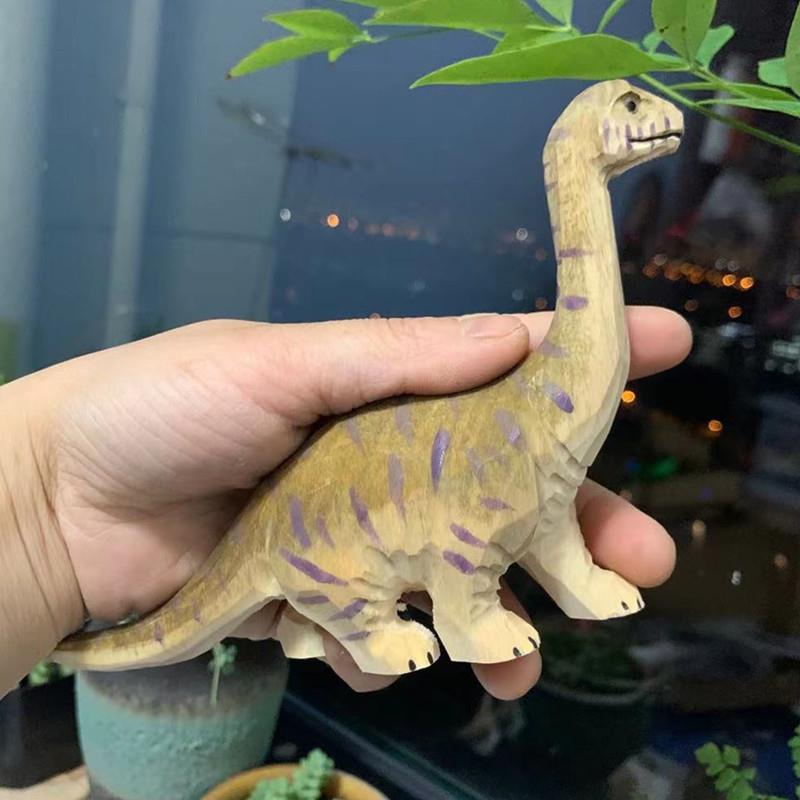 青木凡木质仿真动物雕刻装饰工艺品摆饰创意小恐龙摆件儿童玩具