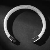 WISH亚马逊爆款 手饰钛钢编织皮手镯欧美时尚 简约男女手环白色