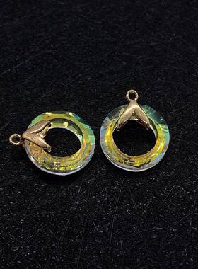 天然石切面水晶坠子14x17mm圆环形灰色孔吊坠饰品配件