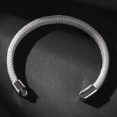 WISH亚马逊爆款 首饰钛钢编织皮手镯欧美时尚 简约男女手环白色