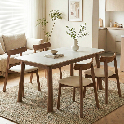 中古现代胡桃色实木岩板餐桌