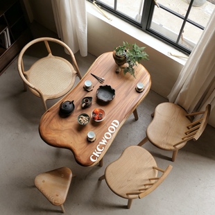 艺术实木大板桌 CKCWOOD异形阳台小茶桌100 140cm不规则原木桌个性