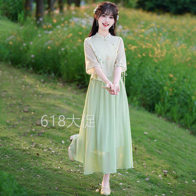 12岁女大童新中式改良汉服两件式洋装夏季13少女14初中生15套装