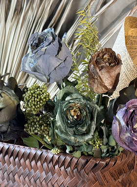 喷色玫瑰干花花束真花复古文艺相框diy材料客厅家居装饰节日送人