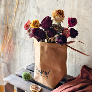 牛皮纸袋树皮桶花瓶复古文艺玫瑰风干花花束套装水晶草香薰精油