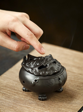 陶瓷狻猊盘香炉 工艺品熏香摆件倒流香薰炉创意家居香插香道茶宠