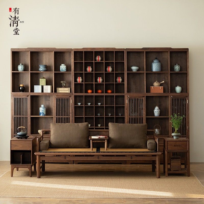 有清堂黑胡桃实木博古架多宝格
