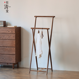 有清堂实木折叠落地衣帽架新中式红橡木挂衣架卧室客厅宋式美学
