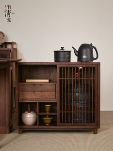 有清堂北美黑胡桃木茶柜客厅移动茶台边几新中式实木茶几茶水柜