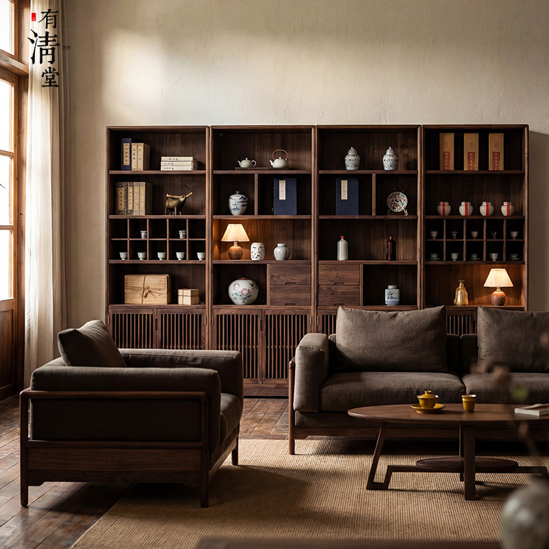 有清堂北美黑胡桃木书柜一体整墙客厅一体书柜实木展示柜茶具茶柜,住宅家具,组合书柜,淘宝优惠券,粉丝福利购,淘宝优惠卷