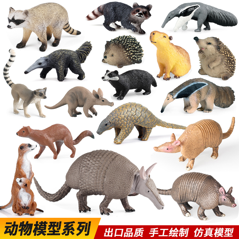 儿童仿真犰狳摆件小动物玩具模型洲铠鼠豚刺猬食蚁兽狐猴浣熊认知