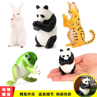 仿真动物模型祈福动物玩具摆件大熊猫白兔子青蛙猫咪合掌祈祷手办