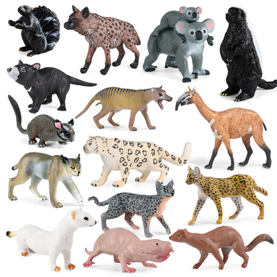 仿真小动物玩具实心野兽模型雪貂豹猫考拉黄鼠狼袋獾臭鼬场景摆件