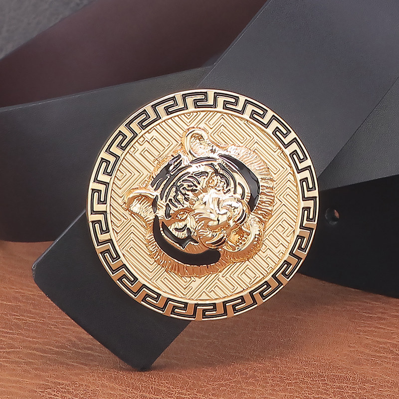 3.8CM霸气皮带男士真皮平滑扣老虎头腰带男韩版潮流生肖个性裤带