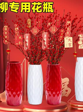 红色银柳专用花瓶客厅适合插银柳的花瓶真花鲜枝雪柳冬青年宵花大