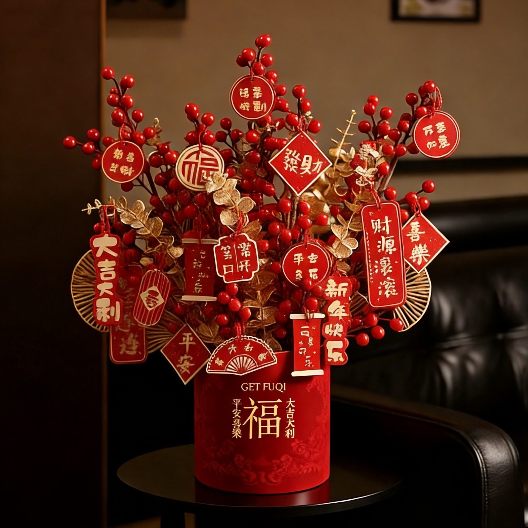2026新年福桶装饰挂摆件抱抱桶花束diy材料马年乔迁新居礼物红果,鲜花速递/花卉仿真/绿植园艺,时令草本花卉,淘宝优惠券,粉丝福利购,淘宝优惠卷