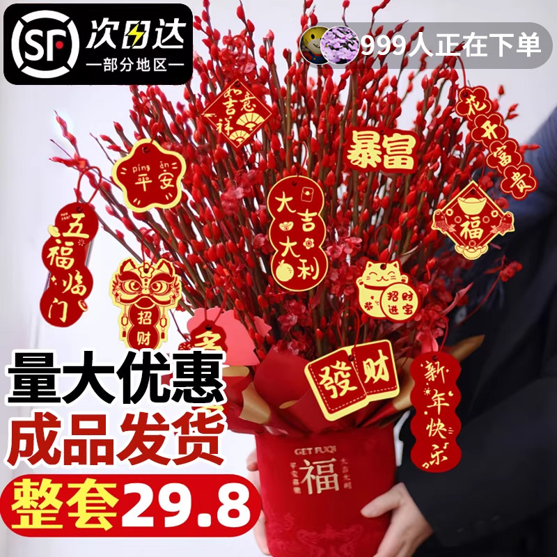 2026新年福桶装饰摆件银柳真花鲜枝客厅抱抱桶年宵花卉束diy材料,鲜花速递/花卉仿真/绿植园艺,时令草本花卉,淘宝优惠券,粉丝福利购,淘宝优惠卷