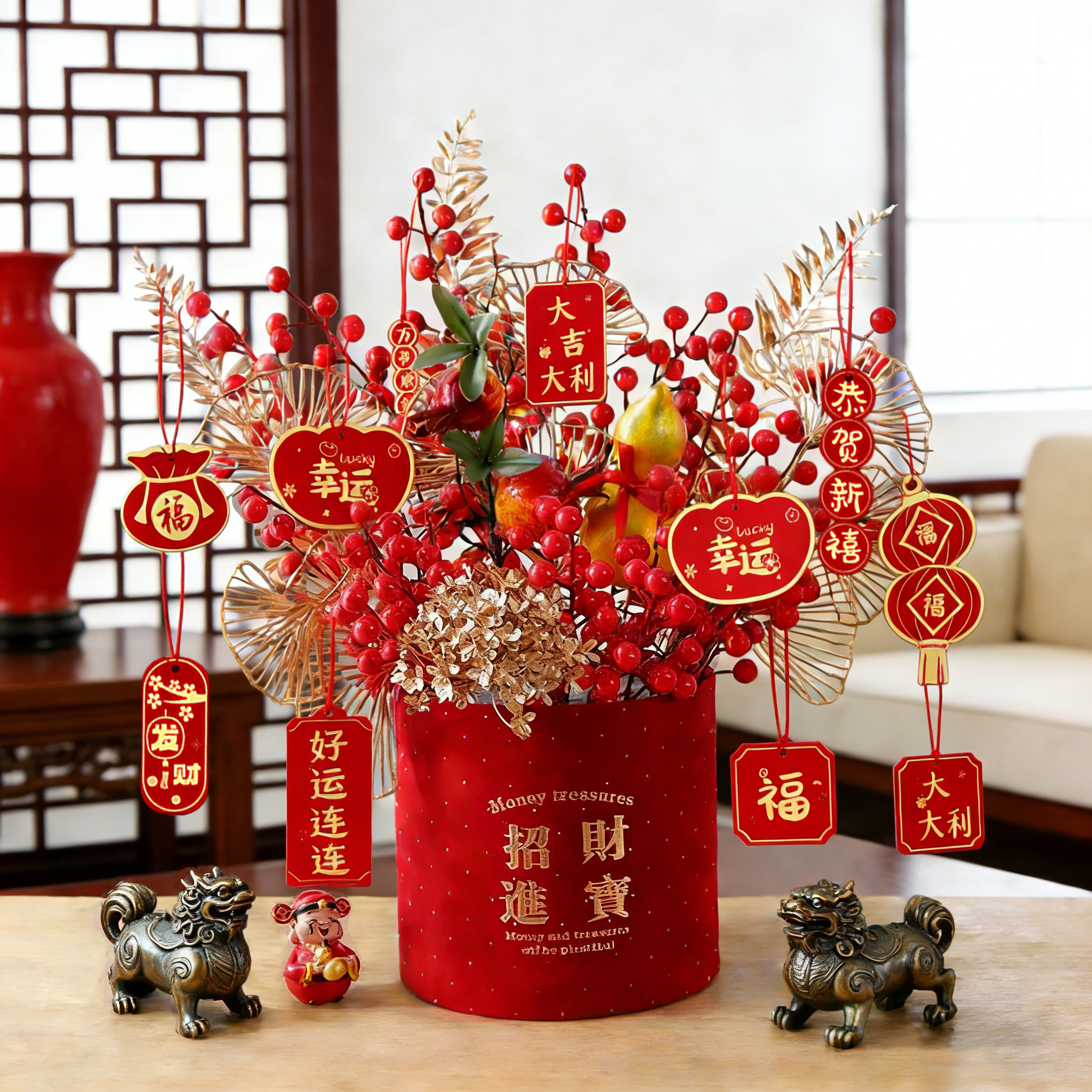 2026年宵花新年摆件发财果装饰仿真花过年福桶插花红果春节抱抱桶,鲜花速递/花卉仿真/绿植园艺,时令草本花卉,淘宝优惠券,粉丝福利购,淘宝优惠卷