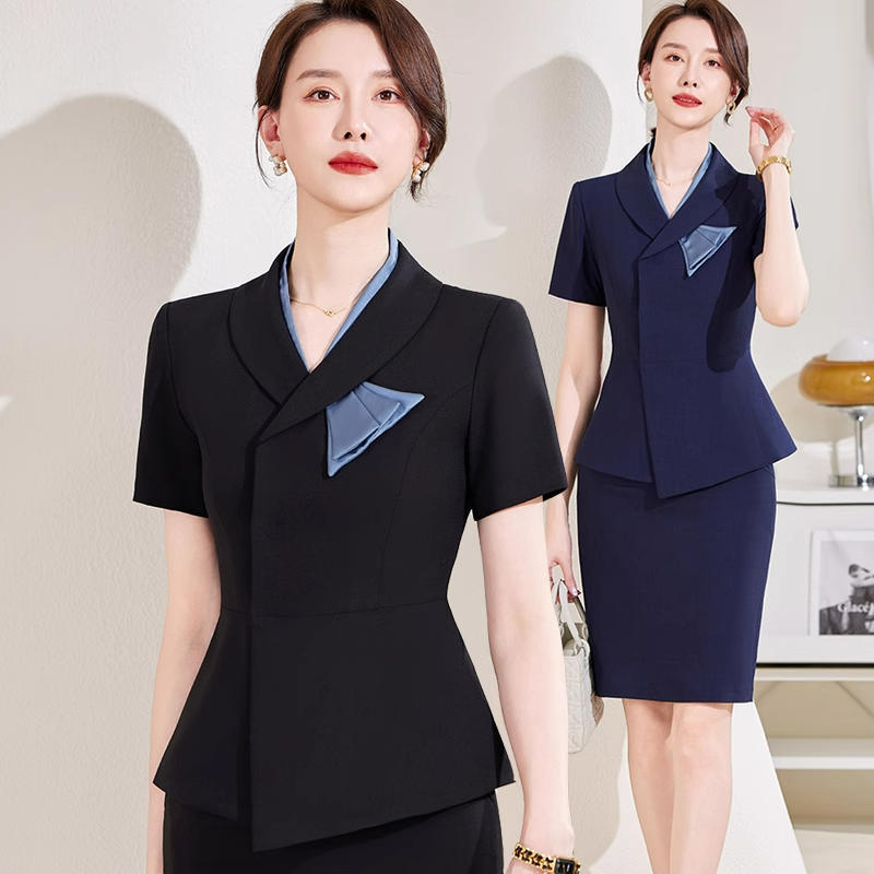 高端职业装西装套装女夏季薄款短袖气质珠宝美容院酒店经理工作服