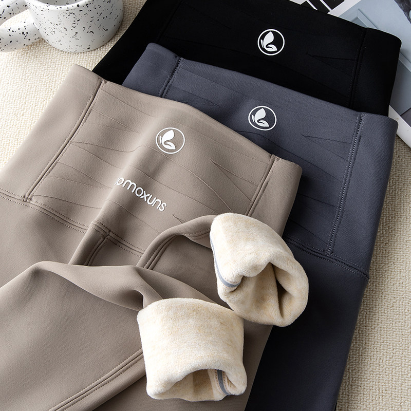 加绒鲨鱼裤女秋冬外穿高腰收腹提臀保暖瑜伽加厚羊羔绒打底棉裤子