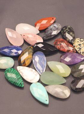 天然石半宝石青金紫晶天河切面水滴吊坠耳环DIY饰品配件